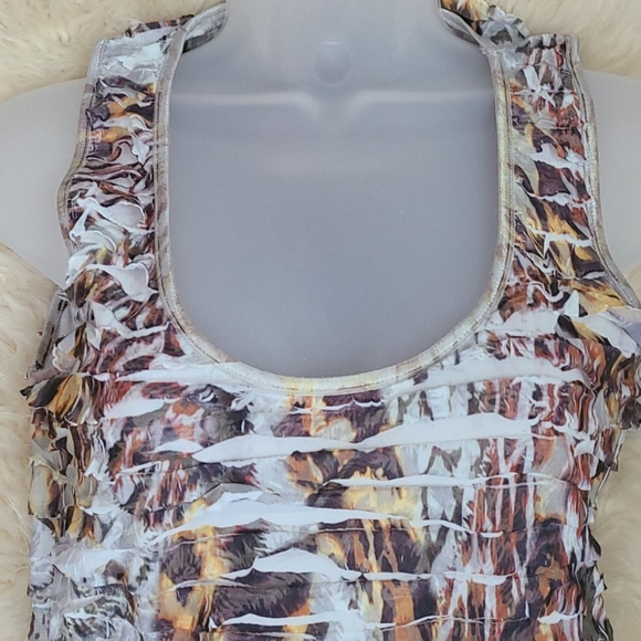 Cache Sleeveless Animal Print Ruffled Shirt - Picture 5 of 10
